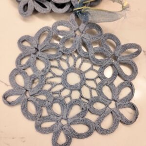 Set of 8 Cornflower Blue Vintage Crochet Floral Coasters